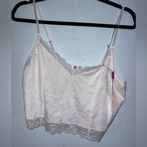 Elegant White Satin Camisole with Lace Trim